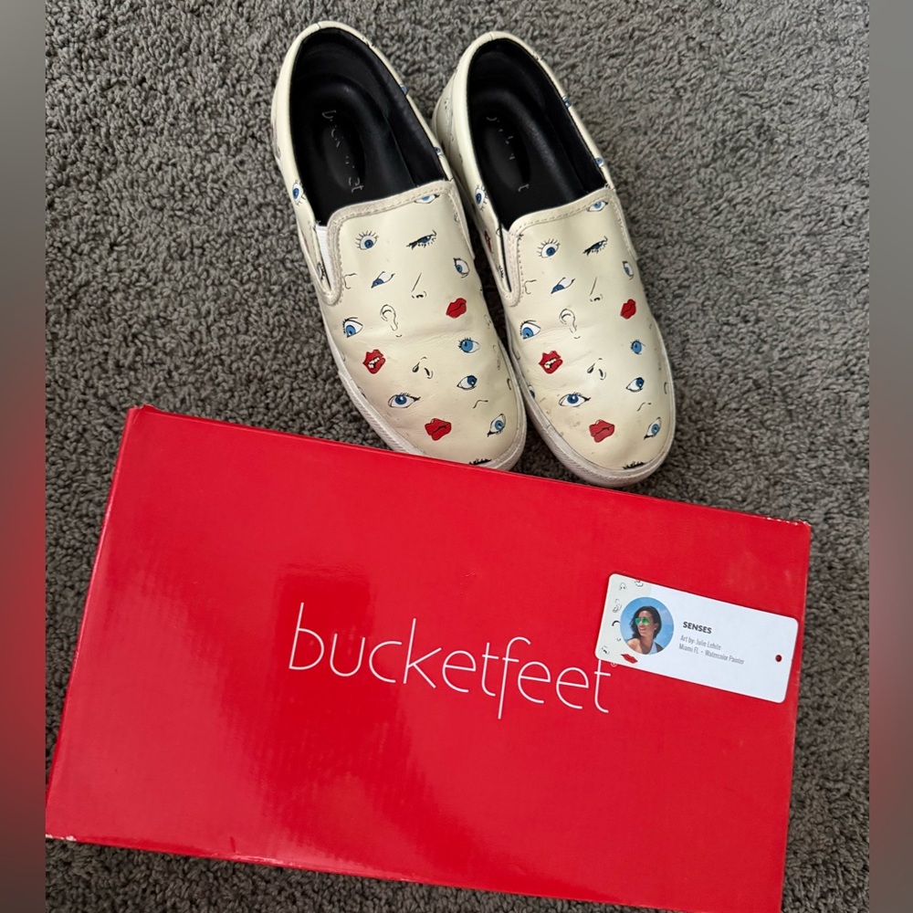 Bucket Feet Cream Graphic Slip-On Shoes